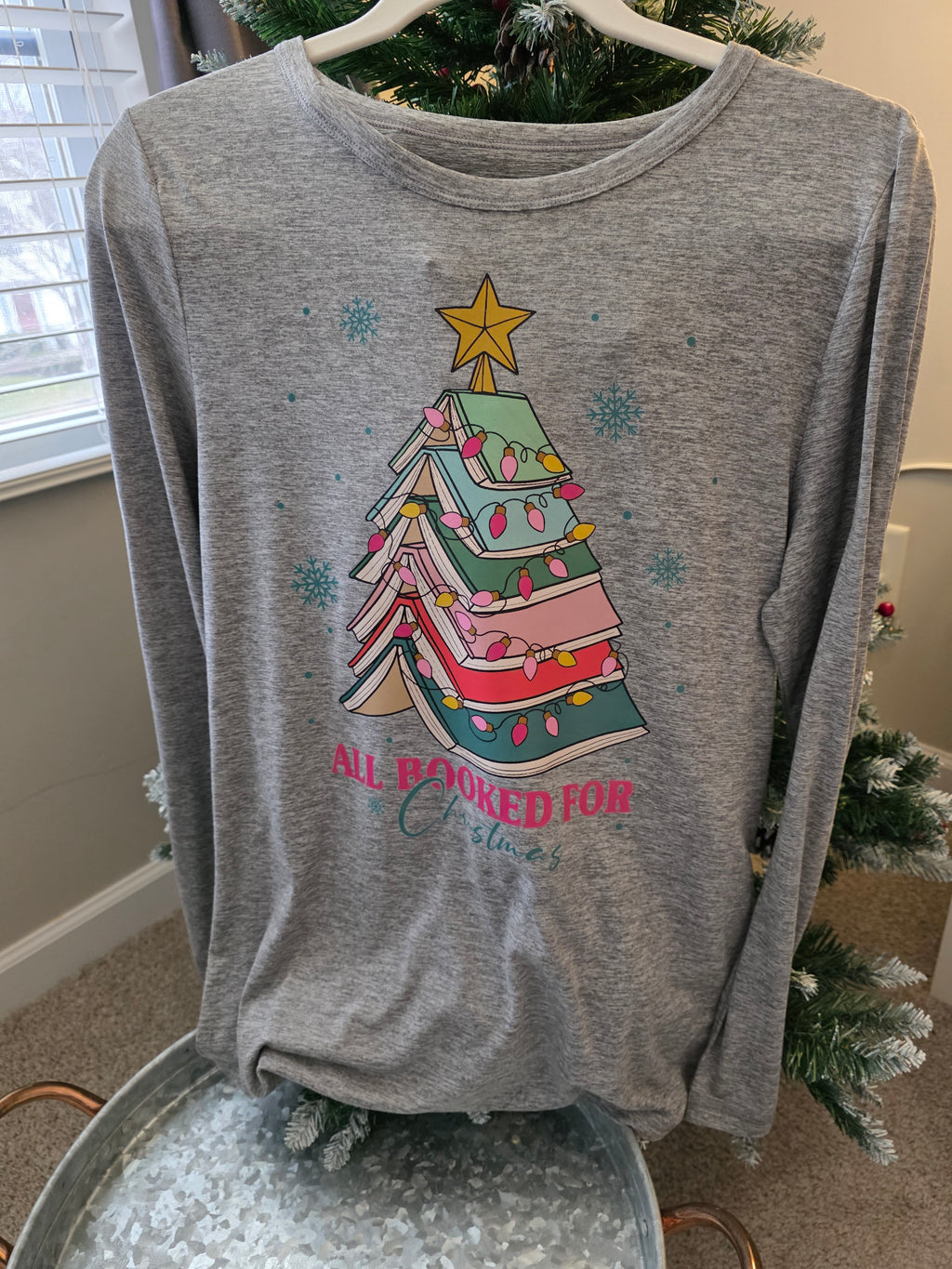 All Booked for Christmas Long-Sleeved Shirt | Christmas Apparel | Bookish Christmas Shirt | Bibliophile Gifts