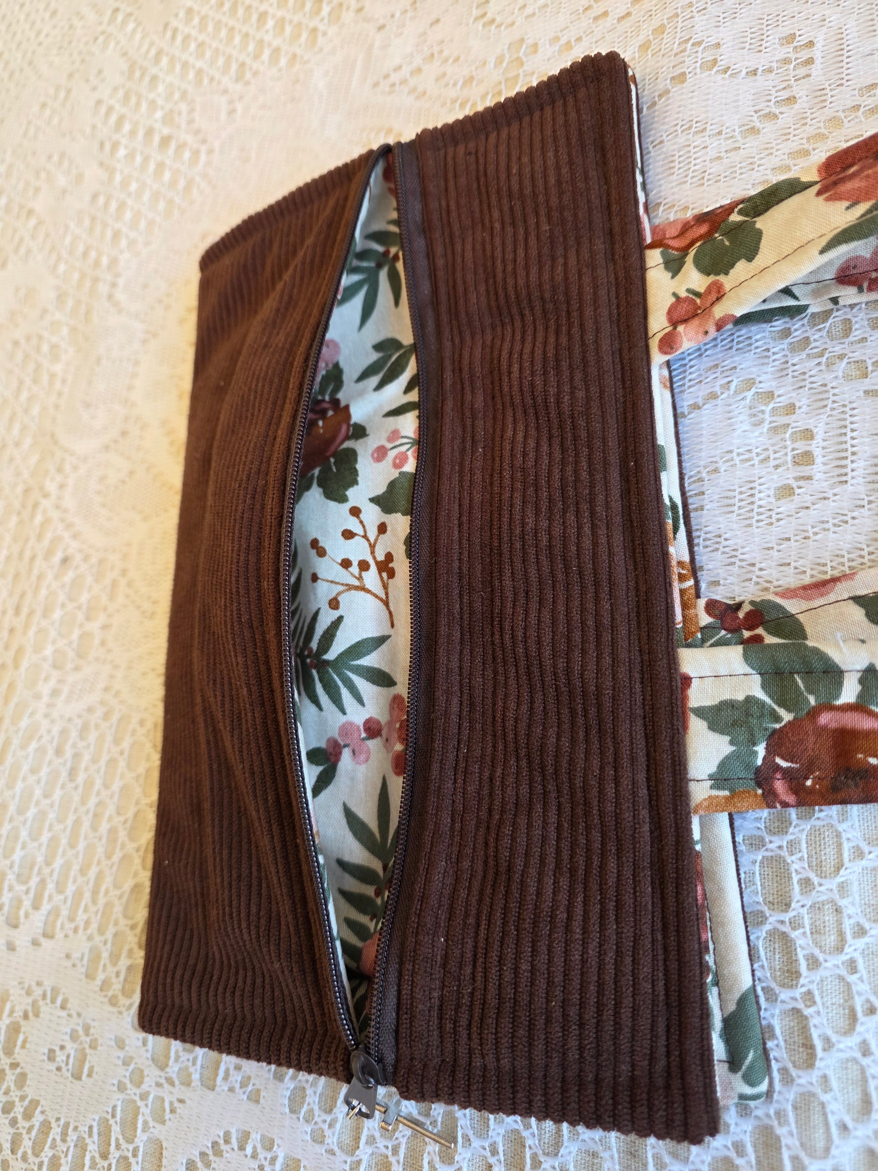 Deluxe Bible/Book Cover- Brown Corduroy & Floral | Bible Cover | Devotional Cover