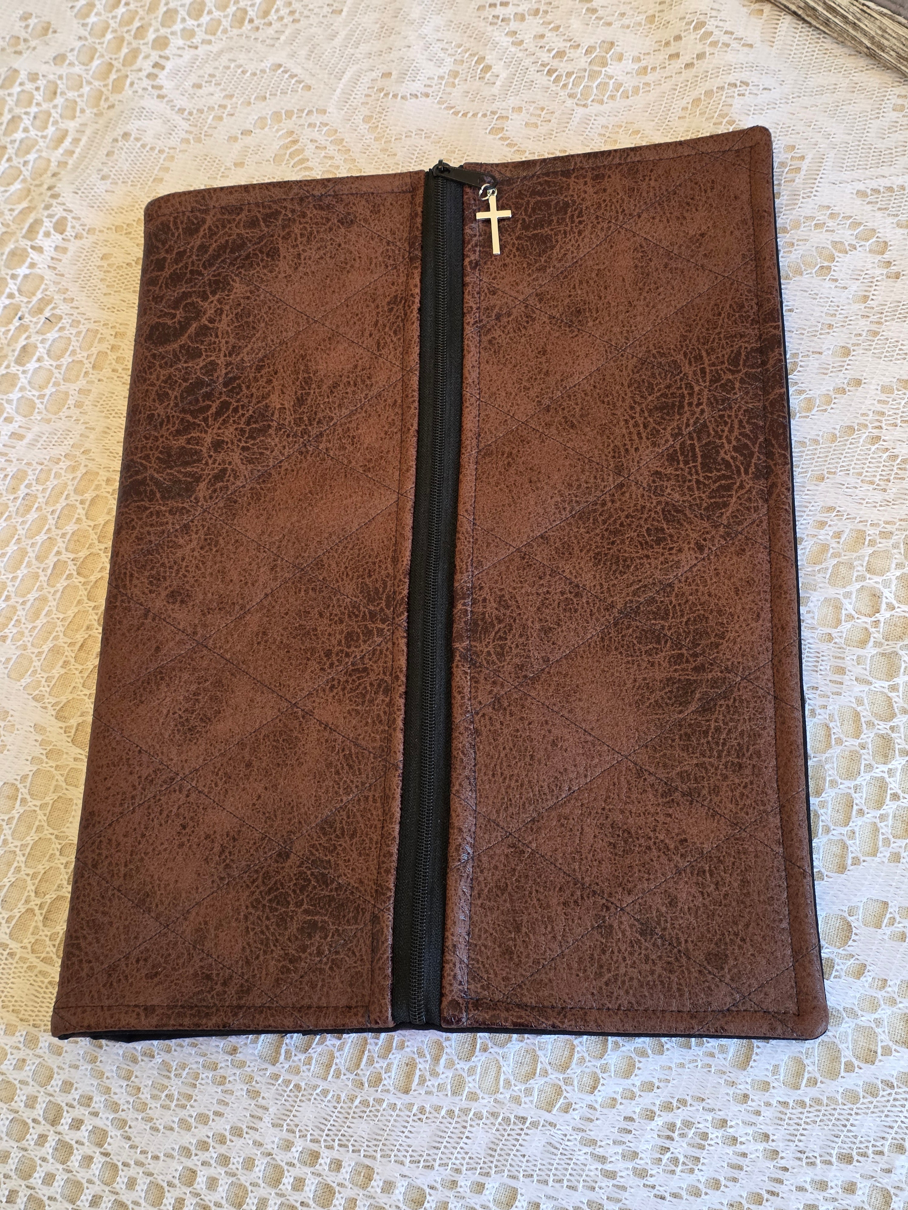 MENS Deluxe Bible/Book Cover- Brown Faux Leather | Bible Cover | Devotional Cover