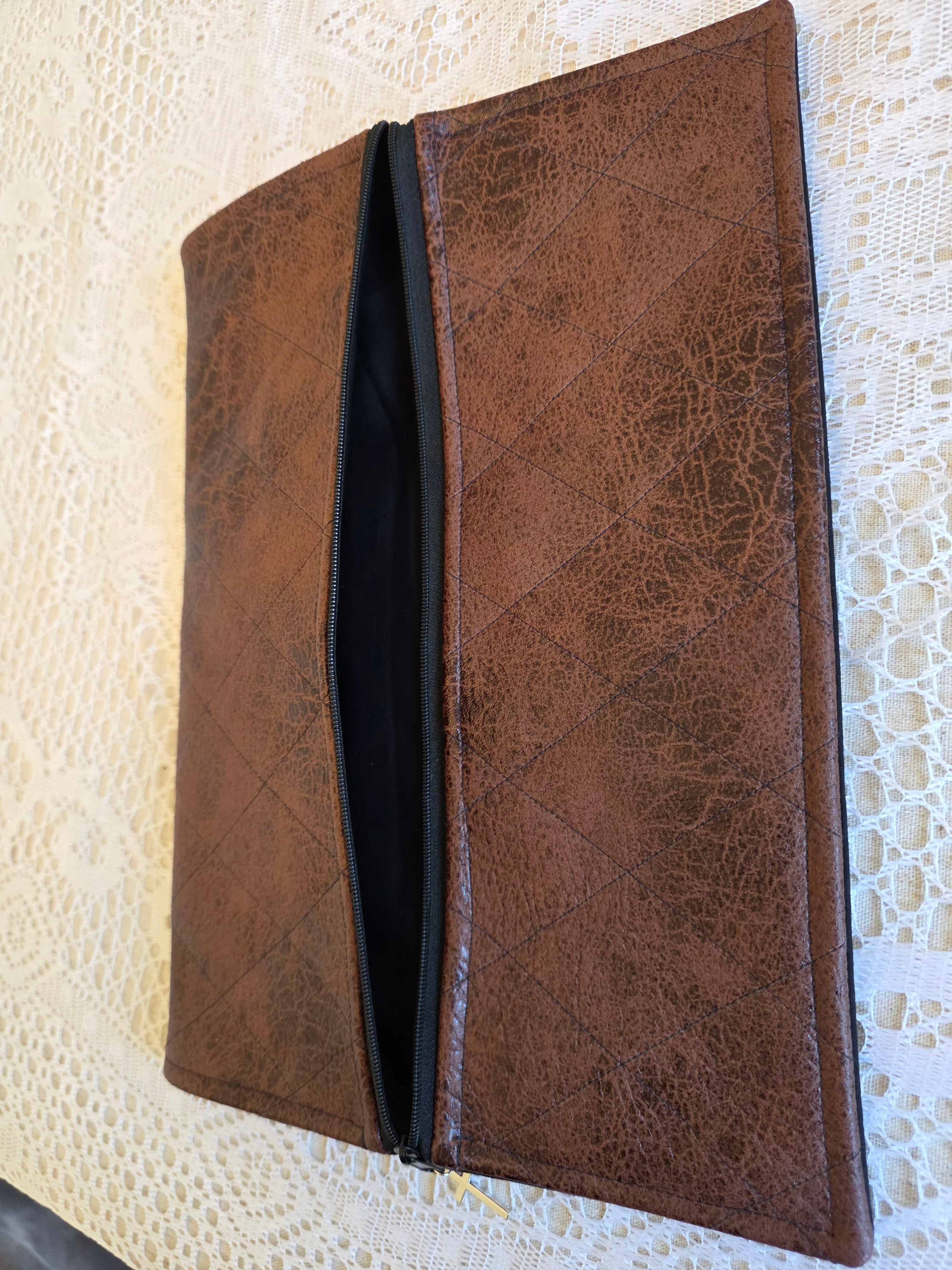 MENS Deluxe Bible/Book Cover- Brown Faux Leather | Bible Cover | Devotional Cover
