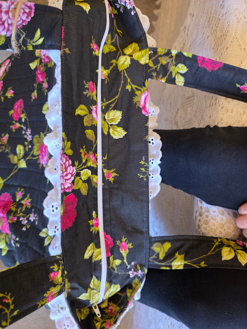 Black Floral Quilted Tote Bag | Quilted Tote Bag | Laptop Bag | Library Bag | Teacher Tote Bag | Everyday Tote Bag