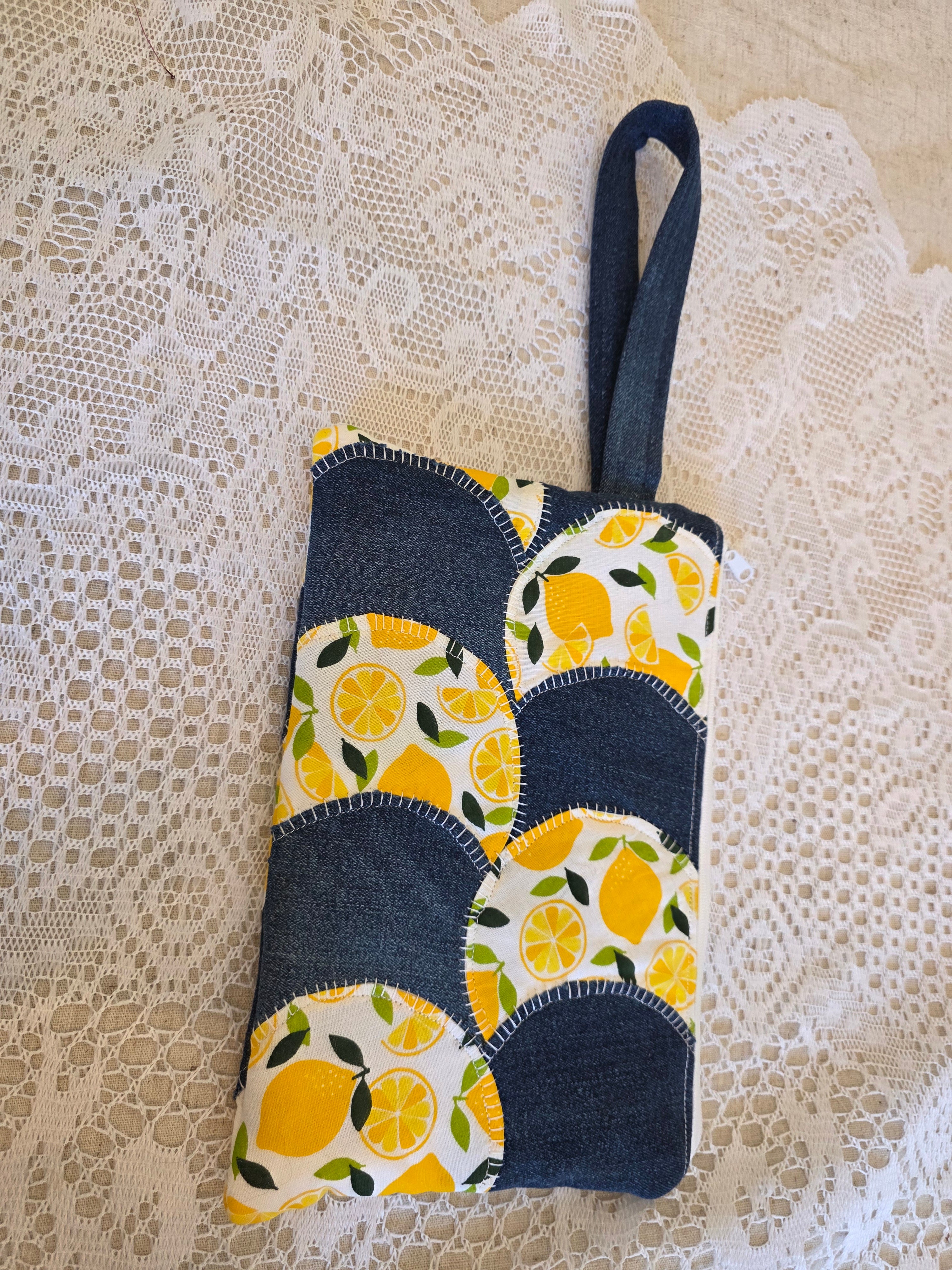 Lemon & Denim Patchwork Quilted Clutch Bag | Quilted Clutch Bag | Fashion Show 2026 | Festival Clutch Bag | Everyday Clutch Bag