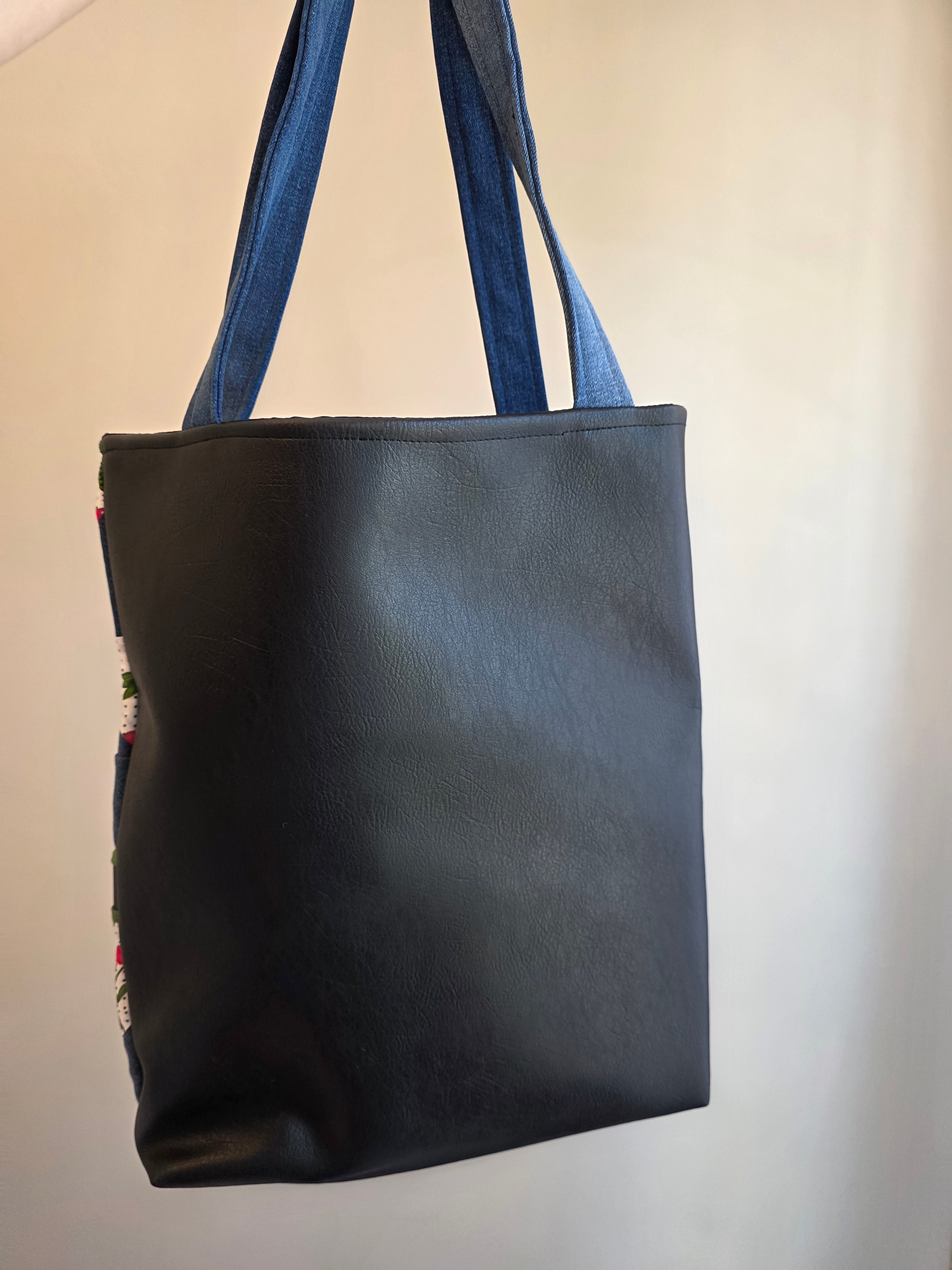 Cherry & Denim Patchwork Quilted Tote Bag | Quilted Tote Bag | Fashion Show 2026 | Library Bag | Teacher Tote Bag | Everyday Tote Bag