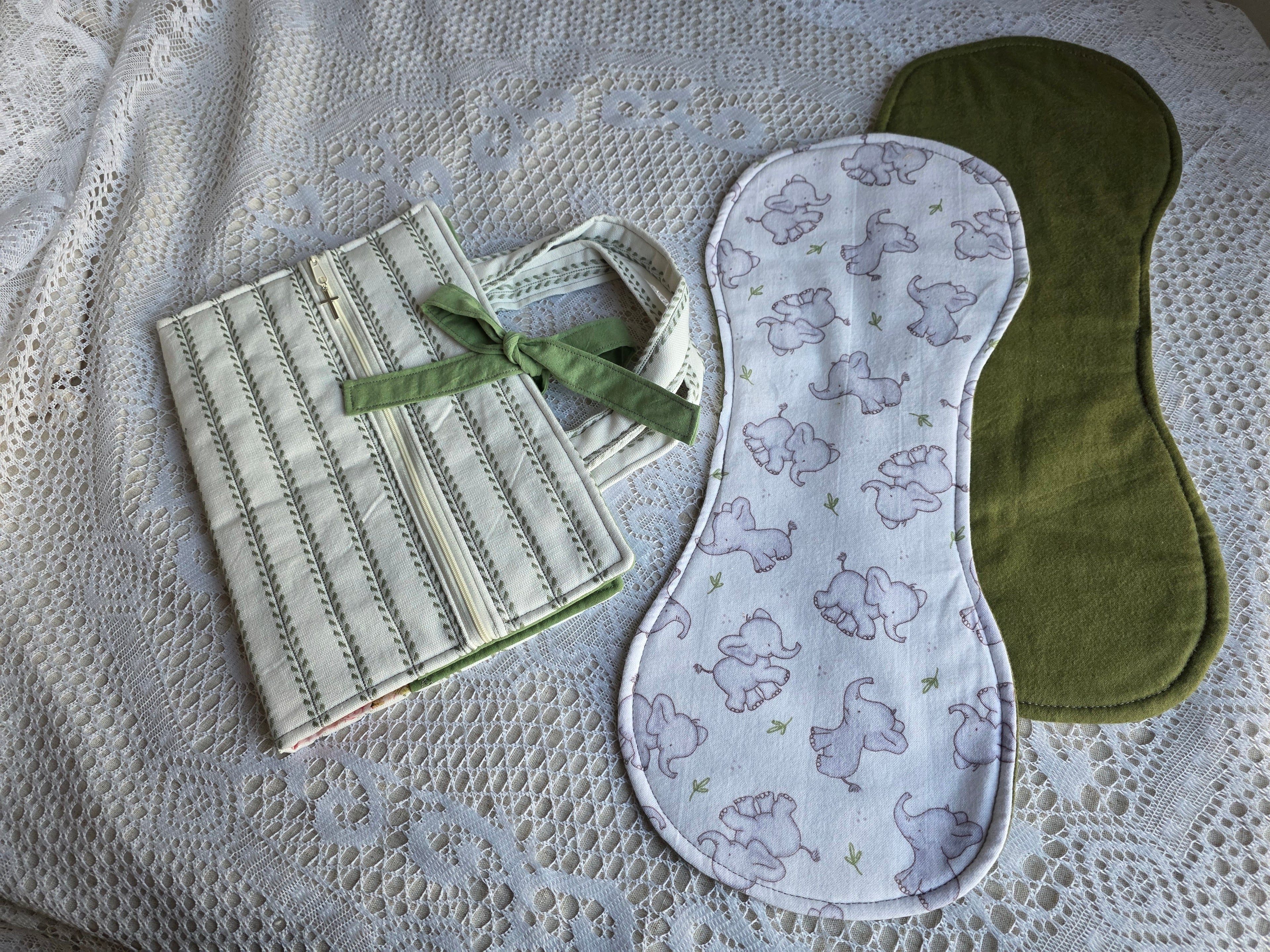 Sage Green & Elephants Mom Bundle | Sage Green & Elephants Bible Cover with Matching Burp Cloth | New Mom Gift | Mom Gift | Mother Gift