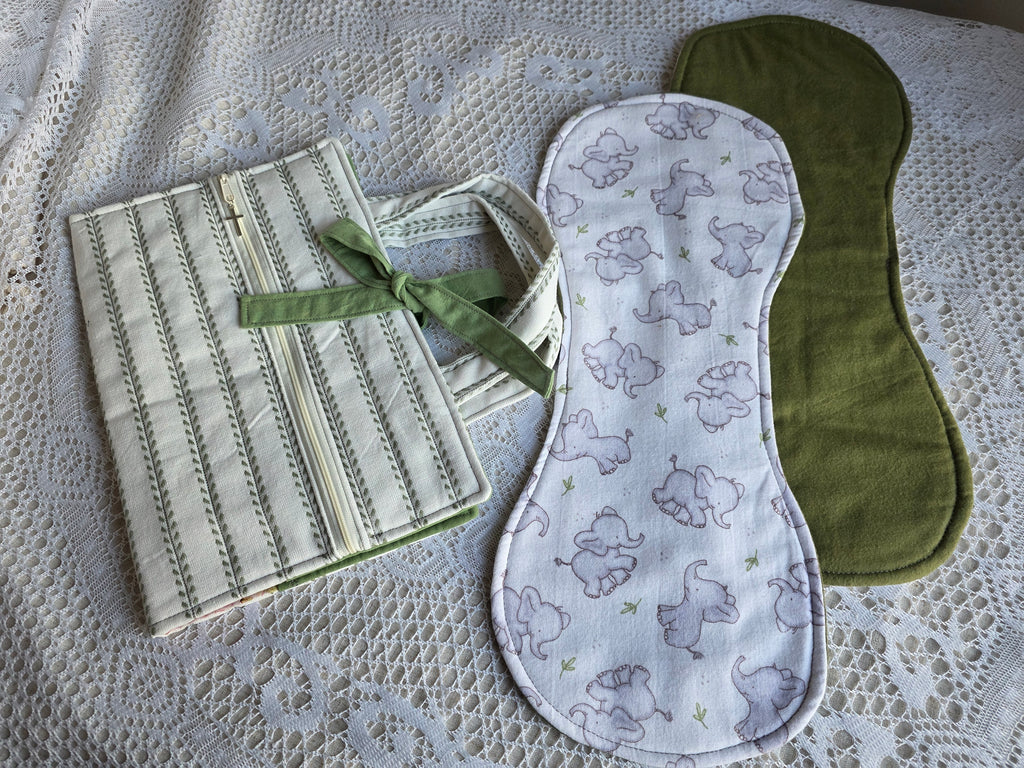 Sage Green & Elephants Mom Bundle | Sage Green & Elephants Bible Cover with Matching Burp Cloth | New Mom Gift | Mom Gift | Mother Gift