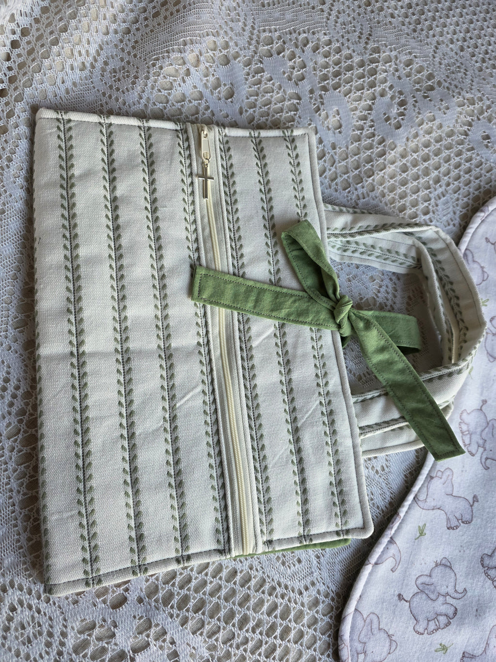 Sage Green & Elephants Mom Bundle | Sage Green & Elephants Bible Cover with Matching Burp Cloth | New Mom Gift | Mom Gift | Mother Gift