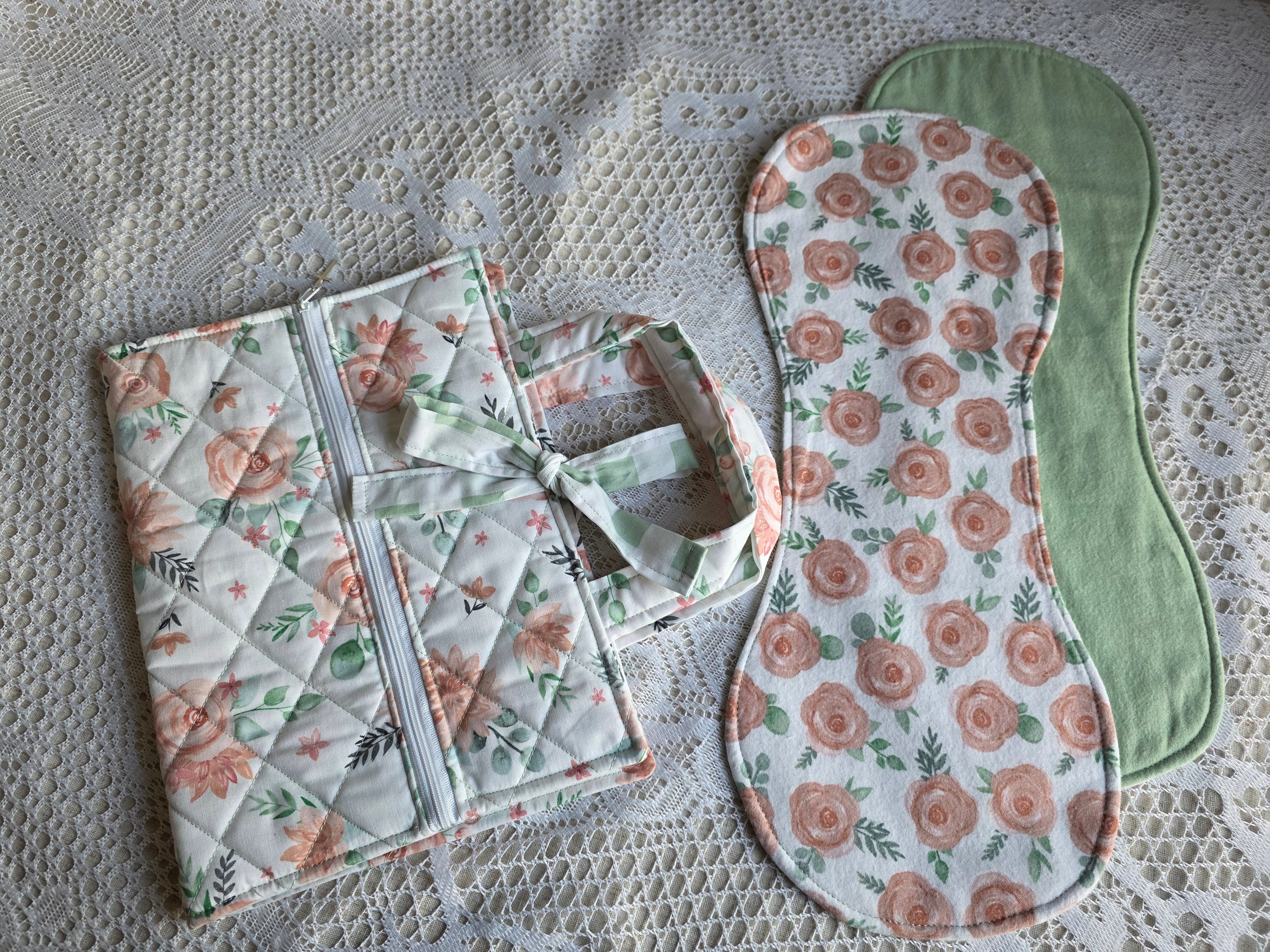 Pink Floral Mom Bundle | Pink Floral Bible Cover with Matching Burp Cloth | New Mom Gift | Mom Gift | Mother Gift