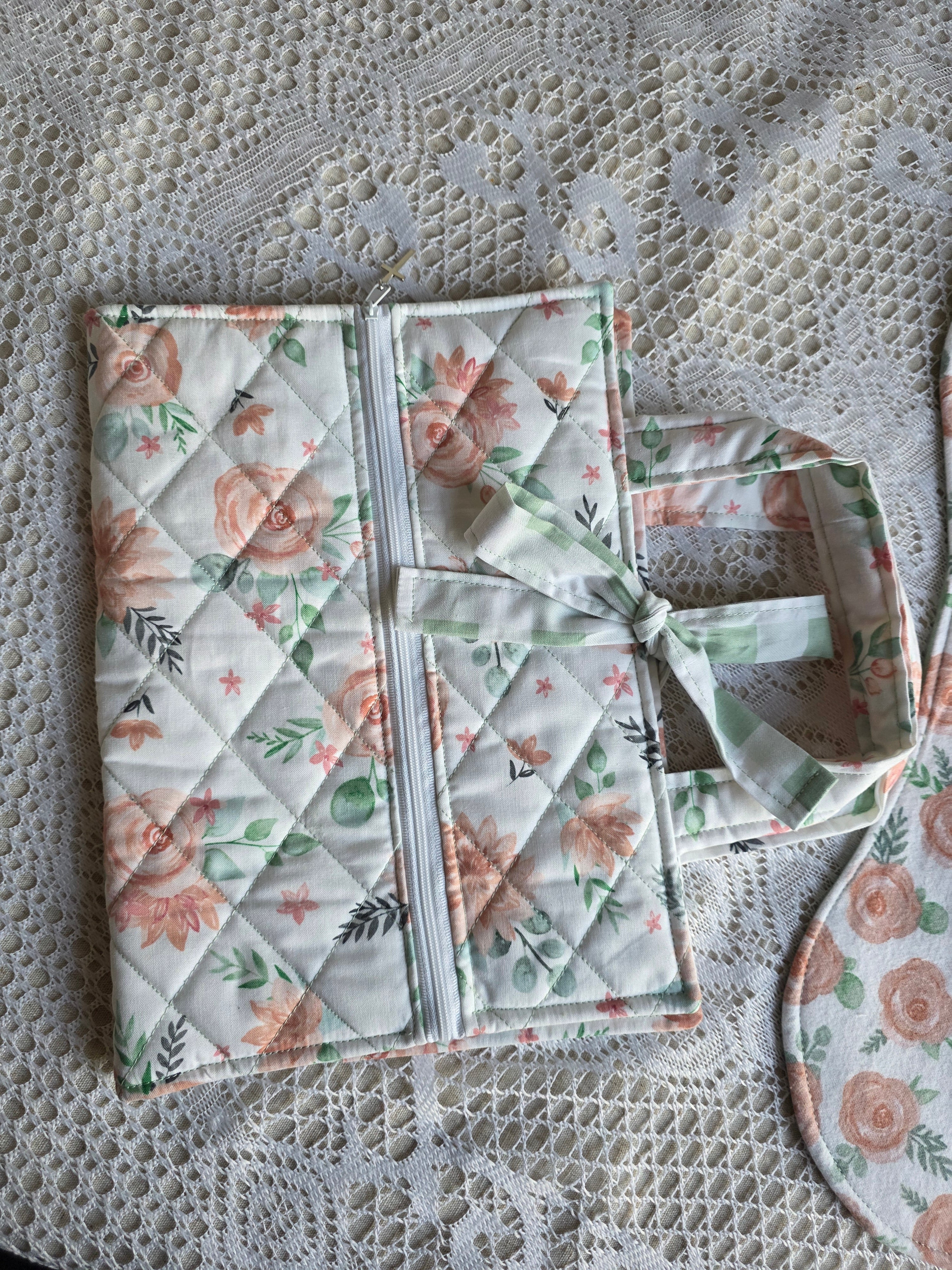Pink Floral Mom Bundle | Pink Floral Bible Cover with Matching Burp Cloth | New Mom Gift | Mom Gift | Mother Gift
