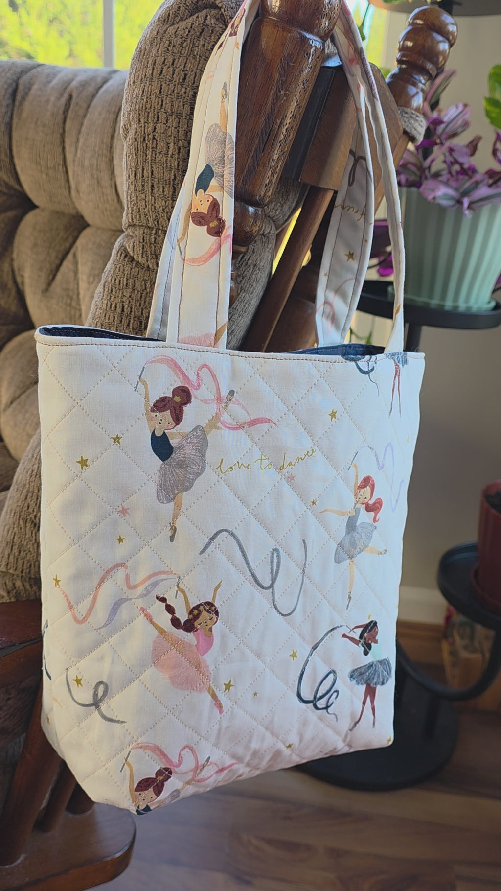 Ballerina Quilted Tote Bag | Quilted Tote Bag | Library Bag | Dance Class Tote Bag | Everyday Tote Bag | Kiddo Tote Bag
