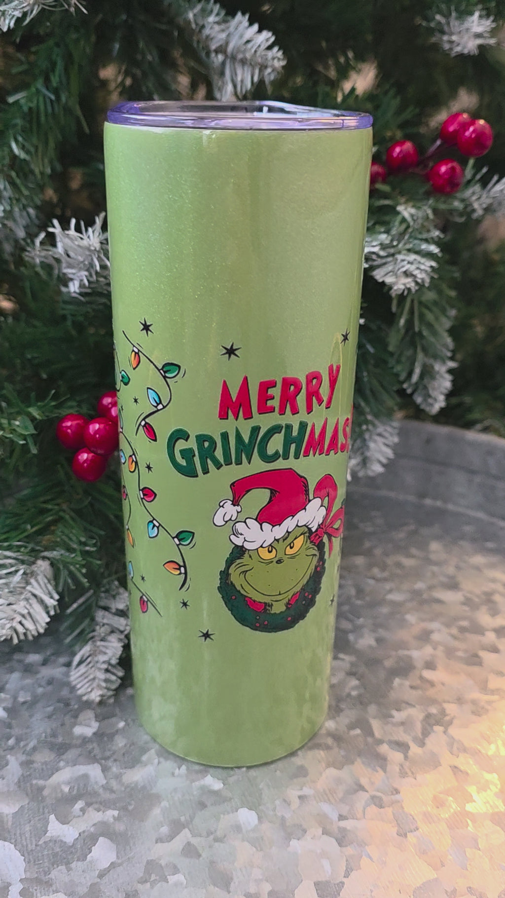 Merry Grinchmas! 20oz Tumbler | 20oz Stainless Steel Tumbler with Lid and Straw | Holiday Tumbler
