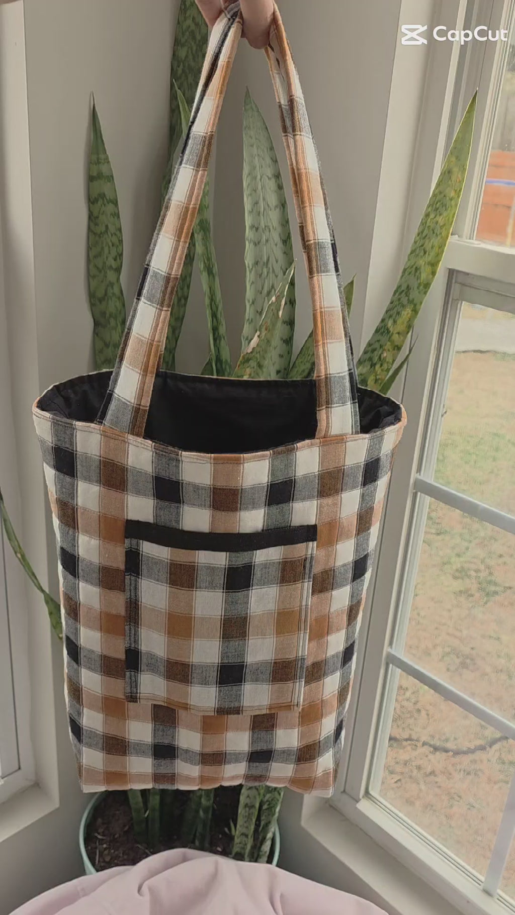 Neutral Buffalo Check Quilted Tote Bag | Quilted Tote Bag | Library Bag | Teacher Tote Bag | Everyday Tote Bag