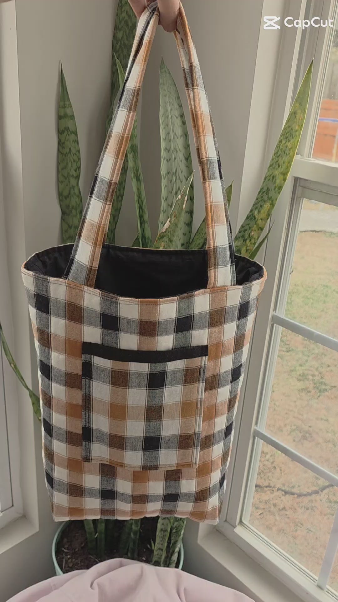 Neutral Buffalo Check Quilted Tote Bag | Quilted Tote Bag | Library Bag | Teacher Tote Bag | Everyday Tote Bag