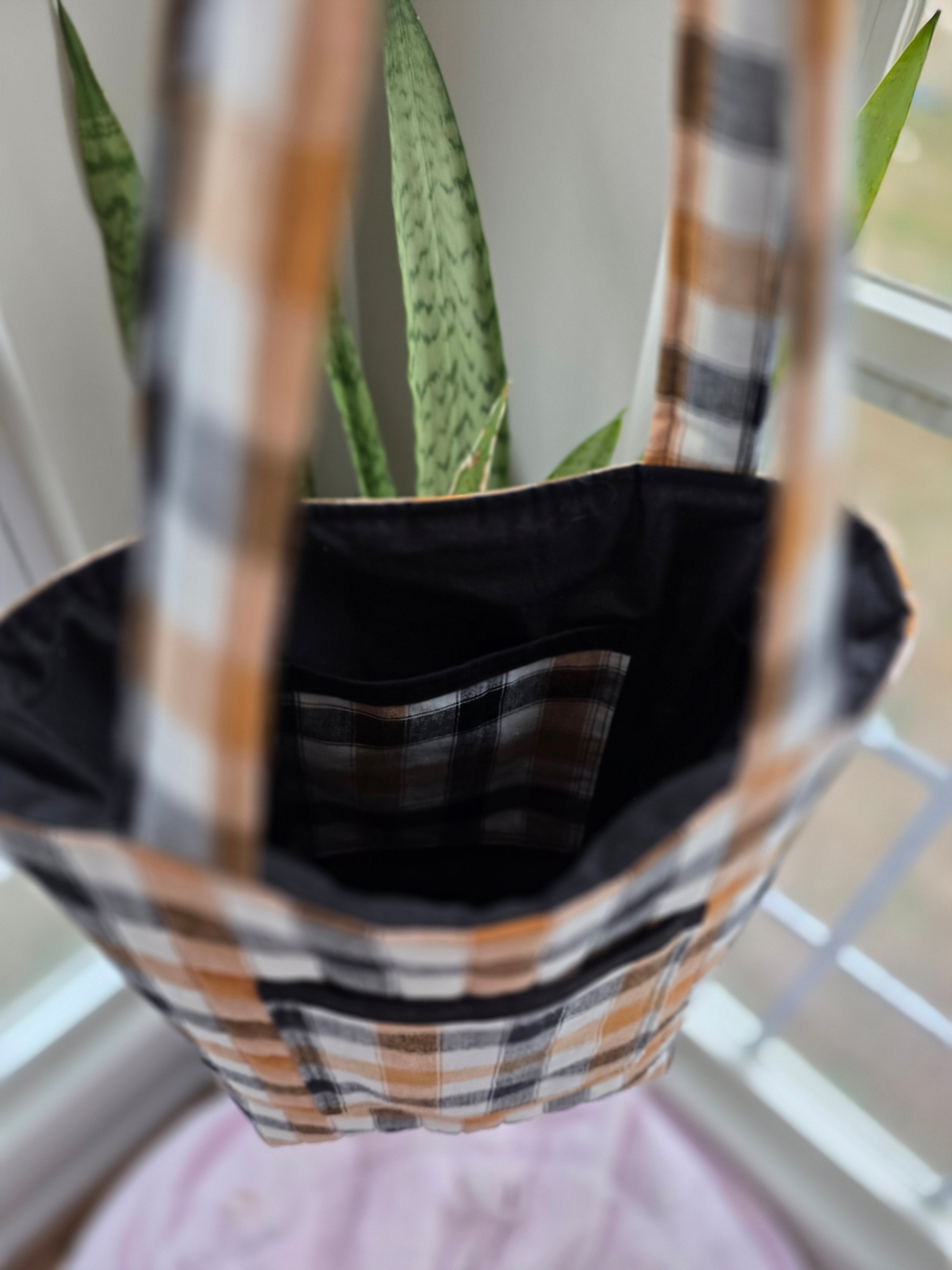 Neutral Buffalo Check Quilted Tote Bag | Quilted Tote Bag | Library Bag | Teacher Tote Bag | Everyday Tote Bag