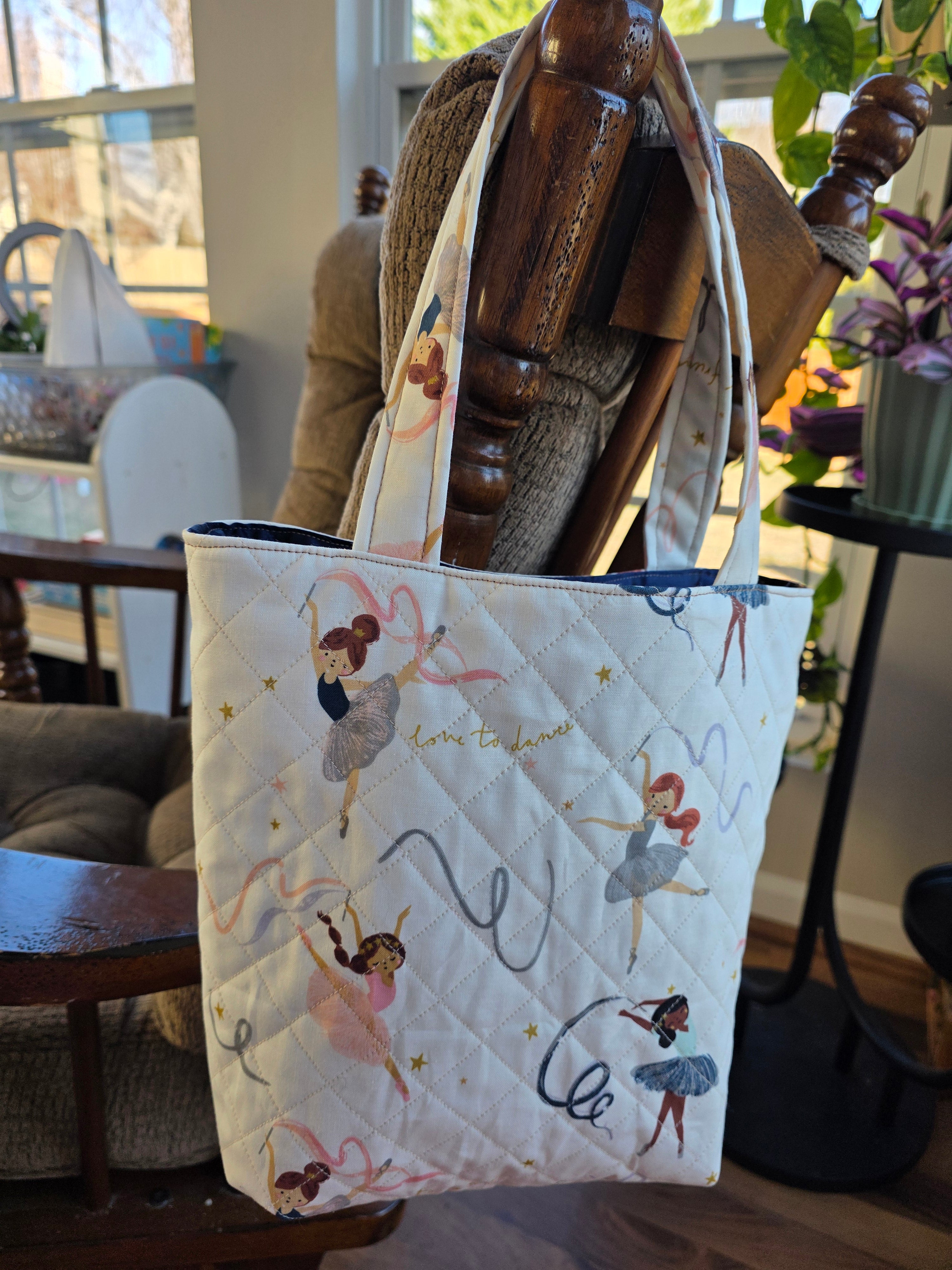 Ballerina Quilted Tote Bag | Quilted Tote Bag | Library Bag | Dance Class Tote Bag | Everyday Tote Bag | Kiddo Tote Bag