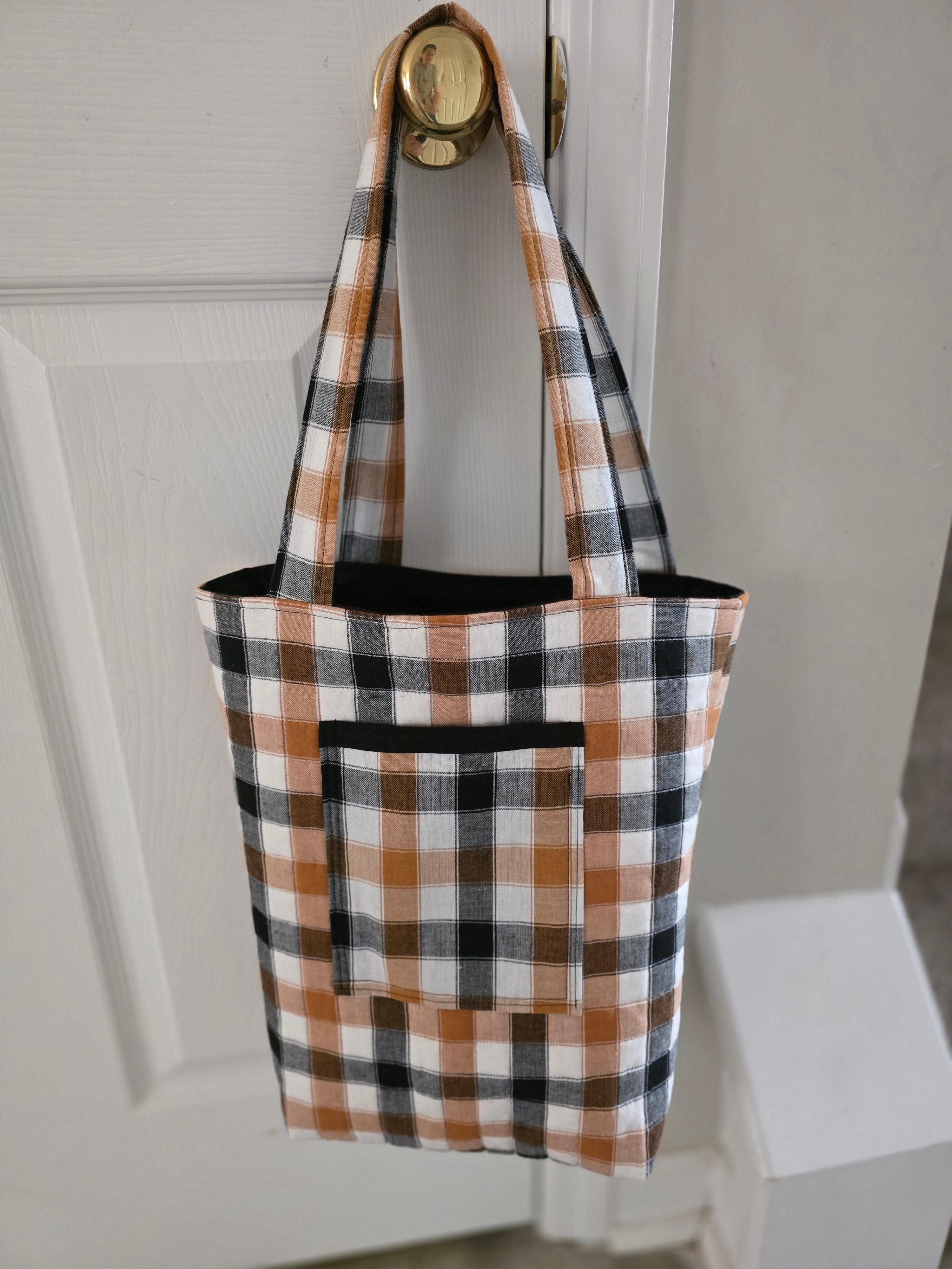 Neutral Buffalo Check Quilted Tote Bag | Quilted Tote Bag | Library Bag | Teacher Tote Bag | Everyday Tote Bag