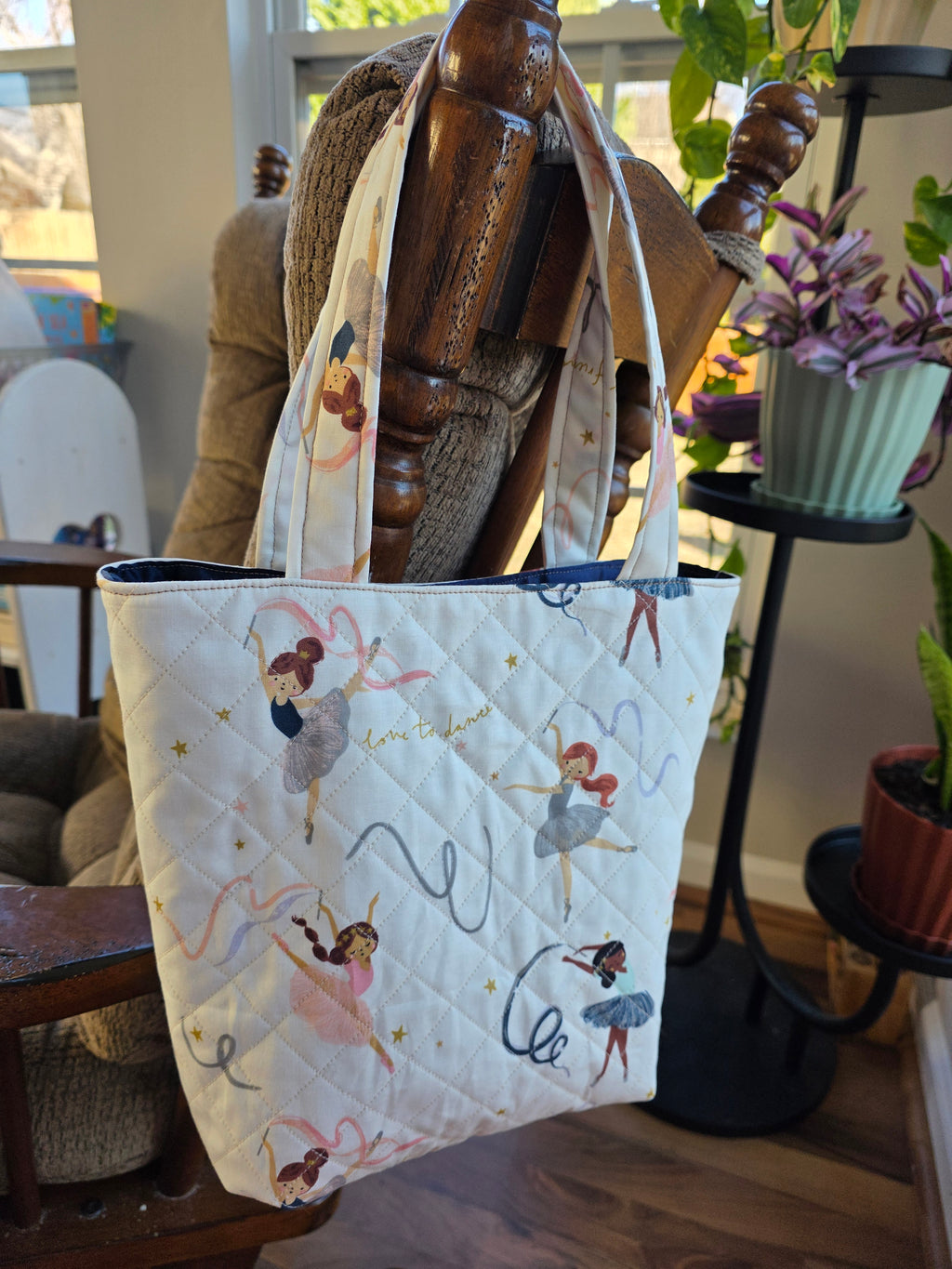 Ballerina Quilted Tote Bag | Quilted Tote Bag | Library Bag | Dance Class Tote Bag | Everyday Tote Bag | Kiddo Tote Bag