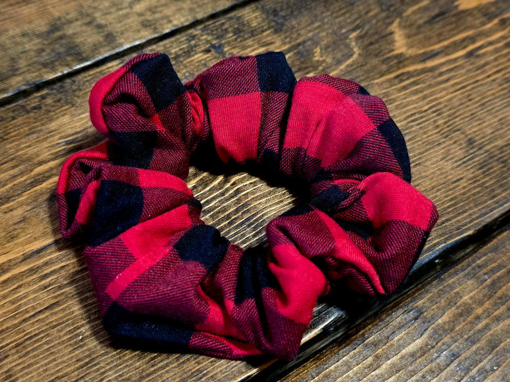 Red and Black Buffalo Check Flannel Scrunchie | Flannel Stretchy Scrunchie | Buffalo Check Scrunchie