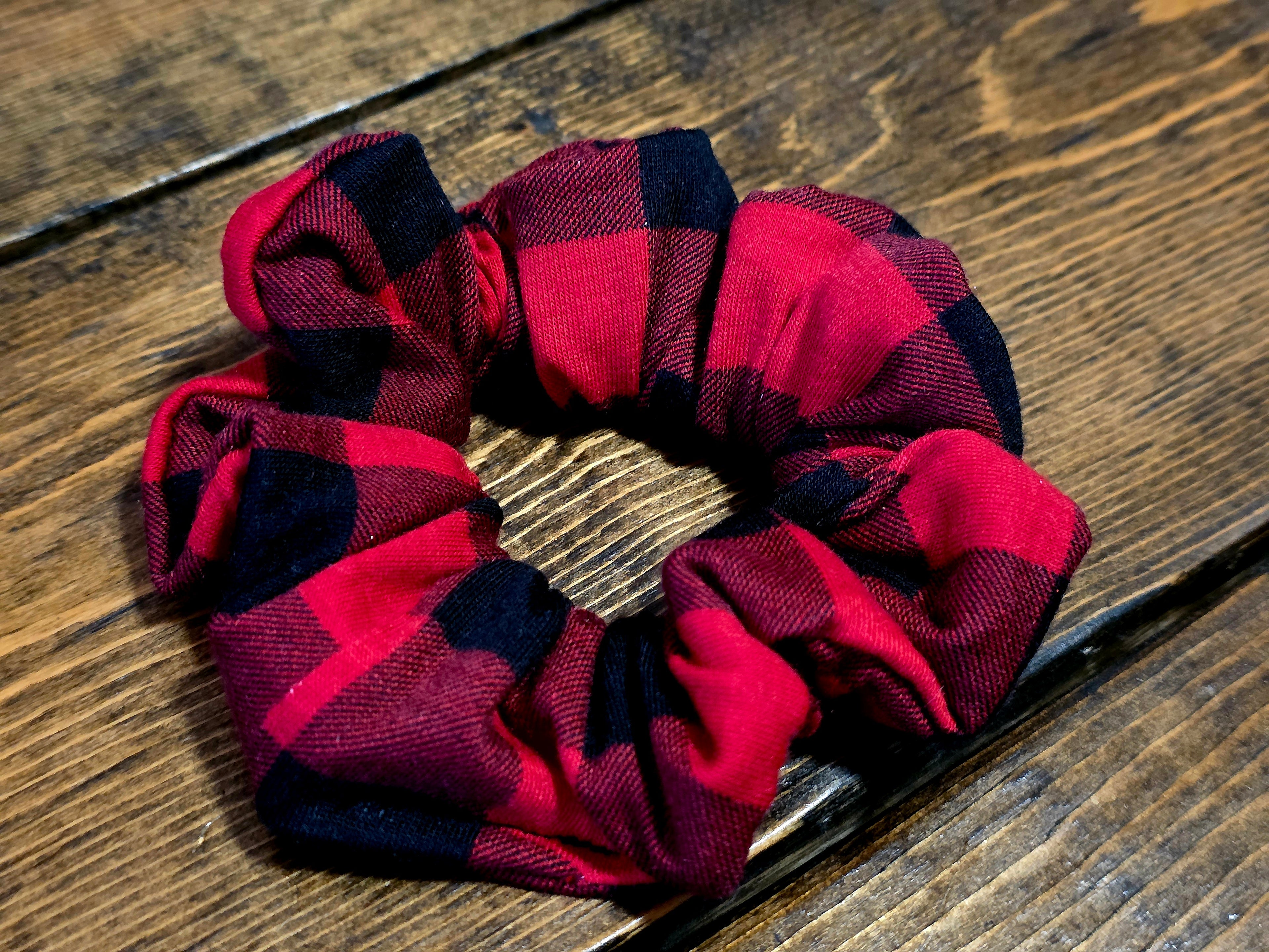 Red and Black Buffalo Check Flannel Scrunchie | Flannel Stretchy Scrunchie | Buffalo Check Scrunchie