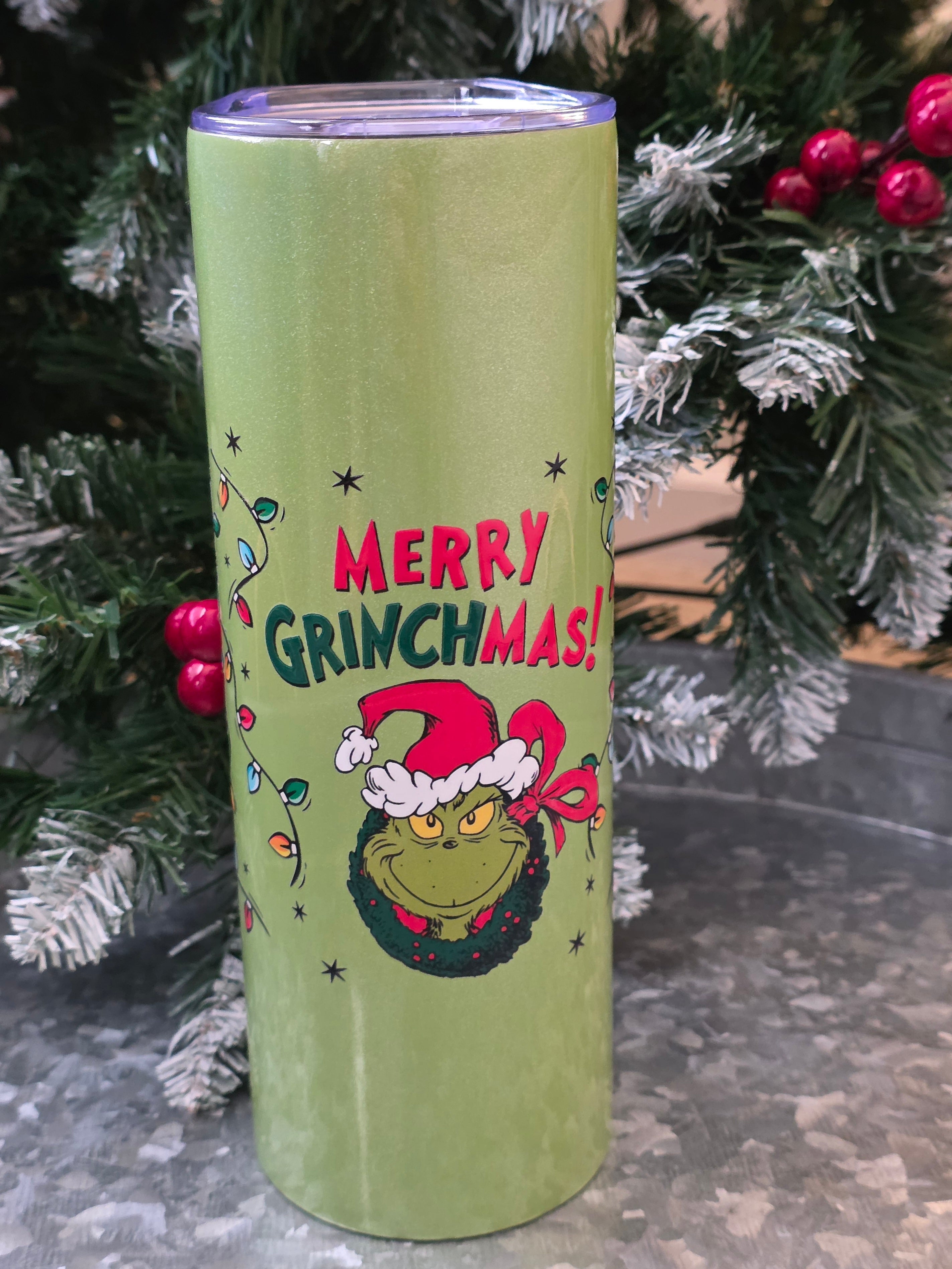 Merry Grinchmas! 20oz Tumbler | 20oz Stainless Steel Tumbler with Lid and Straw | Holiday Tumbler